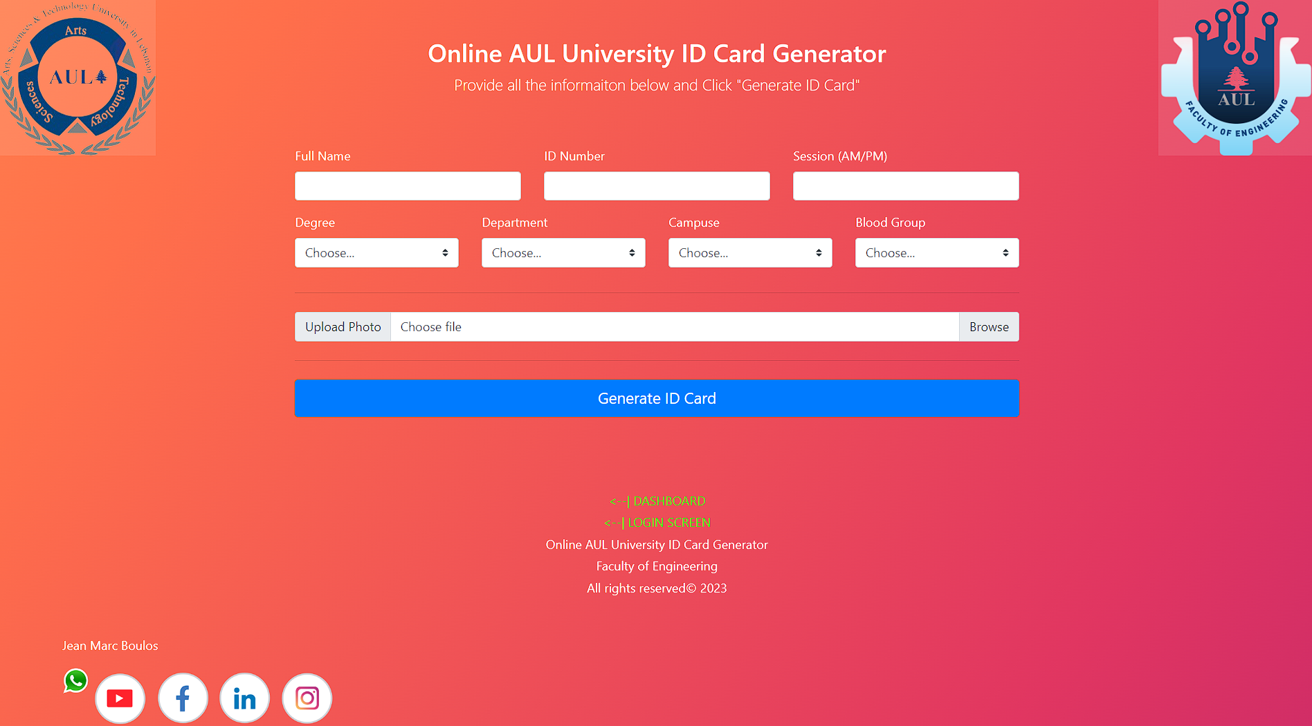 University Online ID Card Generator
